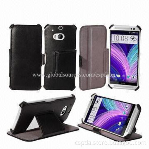 PU Leather Heat Setting Back Standing Mobile Phone Cases for HTC One 2, OEM and ODM Orders Welcomed